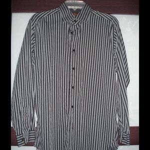 Ben Sherman Grey Black Striped Formal Long Sleeve Shirt 15.5 32-33 Medium